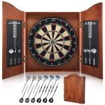 Yirinatek Sisal Dart Board Cabinet Sets, Decorative Dart Boards for Adults [12*Steel Darts] - Wooden Dartboard Cabinet with Integrated Scoreboard for Family Game Rooms [Apricot]