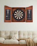 Yirinatek Sisal Dart Board Cabinet Sets, Decorative Dart Boards for Adults [12*Steel Darts] - Wooden Dartboard Cabinet with Integrated Scoreboard for Family Game Rooms [Apricot]