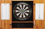 Viper Metropolitan Solid Wood Cabinet & Sisal/Bristle Dartboard Ready-to-Play Bundle: Premium Set (Razorback Dartboard and Darts), Oak Finish