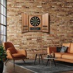 Hanbramo Dart Board, Decorative Dart Board Cabinet Set [12*Soft Tip Darts], Electronic Dart Board - Wooden Cabinet Doors with Integrated Scoreboard for Family Game Rooms (Apricot)