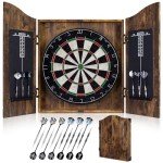 Yirinatek Sisal Dart Board Cabinet Sets, Decorative Dart Boards for Adults [12*Steel Darts] - Wooden Dartboard Cabinet with Integrated Scoreboard for Family Game Rooms (Vintage)