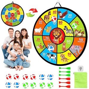 Dart Board for Kids Ages 4-8 - 29" Double-Sided Dart Board with Sticky Balls and Darts,Boys Toys for Ages 8-13,Valentines Day Gifts for 7 8 9 10 11 12 13 14 Year Old, Indoor/Outdoor Party Game Toys