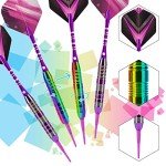 Himmbods Soft Tip Darts Set 3 Aluminum Shaft Professional Darts Plastic Tip Sets 2BA Replacement Tips + Extra 3 Dart Flights 3 Replace Plastic Shafts for Electronic Dart Board (Purple)