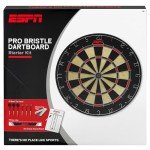 ESPN Dart Board Includes 6 Steel Tip Darts, Bristle Dartboard with Radial Spider Wire and Staple Free Bullseye, Ideal Party Games for Adults