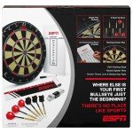 ESPN Dart Board Includes 6 Steel Tip Darts, Bristle Dartboard with Radial Spider Wire and Staple Free Bullseye, Ideal Party Games for Adults