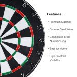GOTHINK Regulation Bristle Steel Tip Dartboard Starter Set, 17.5" Inch Staple-Free Bullseye, Rotating Number Ring, Metal Radial Spider Wire, Professional Dartboard with 6 Darts (3 Blue & 3 Red)