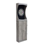 Hathaway Westwood Free-Standing Set-Includes 18, Steel-Tip Darts-Perfect for Family Game Rooms, Basements, Home Bars Dartboard Cabinet, Driftwood