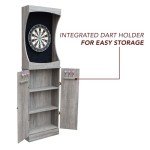 Hathaway Westwood Free-Standing Set-Includes 18, Steel-Tip Darts-Perfect for Family Game Rooms, Basements, Home Bars Dartboard Cabinet, Driftwood