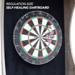Hathaway Westwood Free-Standing Set-Includes 18, Steel-Tip Darts-Perfect for Family Game Rooms, Basements, Home Bars Dartboard Cabinet, Driftwood