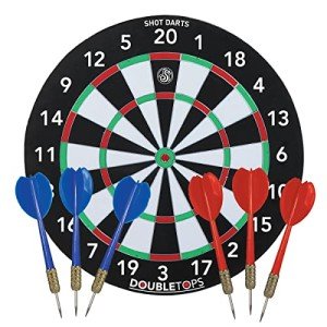 Shot! - DoubleTops Dartboard Game | 2-in-1, Tournament Size | Easy to Hang | Includes 6 Steel Tip Darts | Professional Dart Board, Darts Board Set, Game for Adults, Red, Sisal