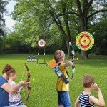 HYES 2 Pack Kids Bow and Arrow with 29" Large Dart Board, LED Light Up Archery Set with 24 Suction Cup Arrows, Indoor Outdoor Sport Toys Gifts for 3 4 5 6 7 8 9 10 11 12 Year Old Boys Girls