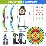 HYES 2 Pack Kids Bow and Arrow with 29" Large Dart Board, LED Light Up Archery Set with 24 Suction Cup Arrows, Indoor Outdoor Sport Toys Gifts for 3 4 5 6 7 8 9 10 11 12 Year Old Boys Girls