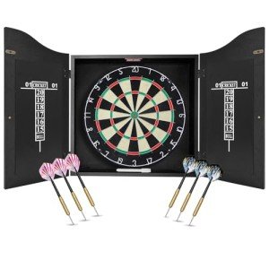 Pennpliy Dart Board Cabinet Set with 18" Dartboard, Bristle Professional Dart Boards for Adults with 6 Steel Tip Darts with Rotating Number Ring and Scoreboards, for Game Rooms, Man Caves, Home Bars