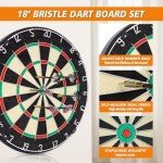 Pennpliy Dart Board Cabinet Set with 18" Dartboard, Bristle Professional Dart Boards for Adults with 6 Steel Tip Darts with Rotating Number Ring and Scoreboards, for Game Rooms, Man Caves, Home Bars