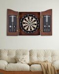 Yirinatek Sisal Dart Board Cabinet Sets, Decorative Dart Boards for Adults [12*Steel Darts] - Wooden Dartboard Cabinet with Integrated Scoreboard for Family Game Rooms (Coffee)
