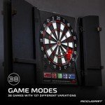 Accudart Apollo Electronic Dartboard Cabinet - 38 Game Modes - 137 Game Variations - Advanced Features - Colorful Backlit Scoring - Cricket X/O Scoring - Integrated Black Woodgrain Doors