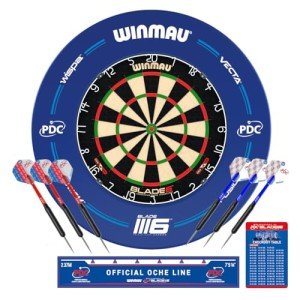 WINMAU Blade 6 PDC Dartboard Surround Set with Darts Oche Stripe and Checkout Card