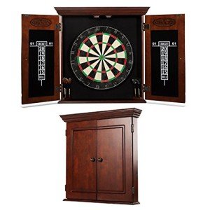 Barrington Billiards Chatham Wood Dartboard Cabinet With 18” Bristle Dartboard and Steel Tip Dart Set