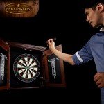 Barrington Billiards Chatham Wood Dartboard Cabinet With 18” Bristle Dartboard and Steel Tip Dart Set