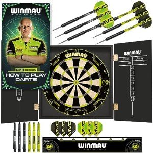 WINMAU Michael Van Gerwen MvG Cabinet Set Including Dartboard, Cabinet, Darts and Accessories