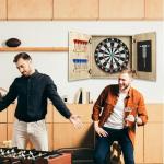 Colingmill Barn Style Dart Board Cabinet Only 24 Inch Barnwood Dartboard Case Cabinet Only with Doors Scoreboard Two Built-in Dart Holders, Dartboard Not Included(Wooden Color)