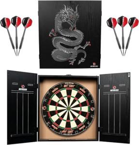 RUTHLESS Home Darts Centre | Complete Home Dart Board Centre Including Cabinet, Dartboard and 2 Sets of Darts (Dragon)