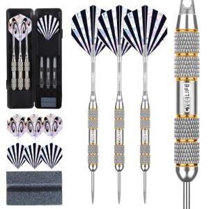 CyeeLife 3 Pack Steel Tip Darts Set,Professional Dart with 6pcs Darts Stems + 6pcs Dart Flights + 1pcs Dart Sharpener Tool for Dart Board