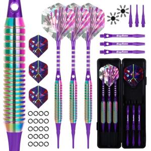 MageRabbit Darts Plastic Tip Set 3pcs with Carrying Case+6 Dart Flights+6pcs Shafts+6pcs Dart Soft Tip+Dart Tools, Professional Soft Darts,Plastic Darts for Electronic Dart Board