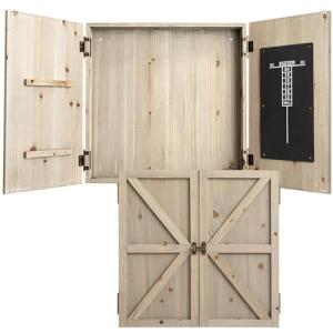 Colingmill Barn Style Dart Board Cabinet Only 24 Inch Barnwood Dartboard Case Cabinet Only with Doors Scoreboard Two Built-in Dart Holders, Dartboard Not Included(Wooden Color)