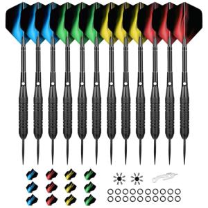 WayArrival Steel Tip Darts, 12 PCS 24g Metal Tip Darts with Premium Aluminum Shafts, 24 Dart Flights, 16 Flight Protectors and Wrench