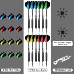 WayArrival Steel Tip Darts, 12 PCS 24g Metal Tip Darts with Premium Aluminum Shafts, 24 Dart Flights, 16 Flight Protectors and Wrench