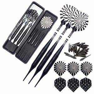 ROOBEEO Soft Tip Darts Set for Electronic Dart Board 22g Plastic Tip Darts Set with Brass Barrels&Aluminum Shafts, 6 Flights 3 Spare Plastic Dart Shaft 20 Soft Tips Portable Case (22g-Silver&Black)