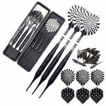ROOBEEO Soft Tip Darts Set for Electronic Dart Board 22g Plastic Tip Darts Set with Brass Barrels&Aluminum Shafts, 6 Flights 3 Spare Plastic Dart Shaft 20 Soft Tips Portable Case (22g-Silver&Black)