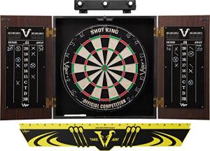 Viper Stadium Cabinet & Shot King Sisal/Bristle Dartboard Ready-to-Play Bundle: Premium Set (Shot King Dartboard, Darts, Shadow Buster and Throw Line), Black