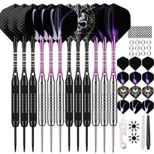 12 Pack Steel Tip Darts Set with Accessories