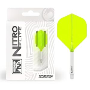 RED DRAGON Darts – Nitro Flite Integrated Flight & Shaft System – No.2 Shape and Design – White & Yellow Colour, Medium Length