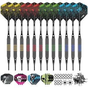 CyeeLife Soft Tip Darts Set - 12 Pack Professional Darts with 4 Colored Barrels, 24 Dart Flights, 50 Extra 2BA Tips for Electronic Dartboard - Perfect for Home, Pub & Party Games