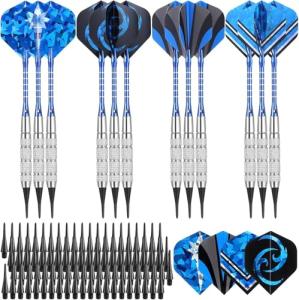 GWHOLE Soft Tip Darts Set, 12pcs Aluminum Metal Body Professional Darts Plastic Tip with 16 Dart Flights and 200 Plastic Tips for Adult Electronic Board Bar Supply