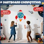 TEASIK Dart Board for Kids & Adults - Space Themed Party Decor with 10 Balls,Outdoor Indoor Games Toys for Family,Rocket Ship Birthday Party Decorations for Boys Girls (23.2x20.5in)