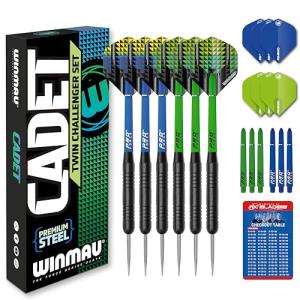 Winmau Darts Cadet Twin Set | Premium Steel | 19g Steel Tip Darts Set with Dart Flights and Dart Shafts (Stems) Including Checkout Card