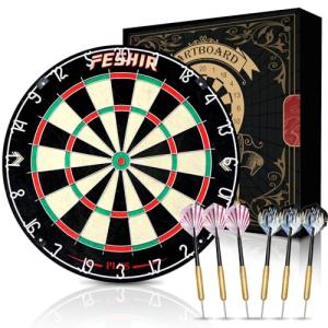 Dart Board,Sisal Dart Board Set for Adults,Bristle Steel Tip Dartboard,Professional 18" Steel Tip Outdoor Dartboard Set,Professional Dart Board Set with 6 Darts Metal Tip