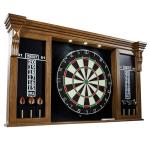 Barrington Woodhaven Dartboard LED Display Wood Cabinet with 18in Bristle Dartboard and Steel Tip Dart Set Perfect for Cricket Games