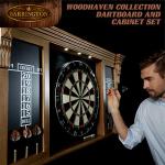 Barrington Woodhaven Dartboard LED Display Wood Cabinet with 18in Bristle Dartboard and Steel Tip Dart Set Perfect for Cricket Games