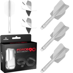 Mission Darts Force 90 | Integrated Precision Moulded Dart Flight And Shaft System, Pack of 3 Professional Highly Durable 2-In-1 Combined Dart Flights And Stems | Slim (White, Short)