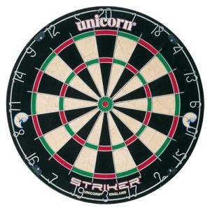 Unicorn Striker Tournament Size - Competition-Quality Bristle Dartboard - Rotatable Metal Number Ring - Superslim Wire Fasteners to Reduce Bounce Outs