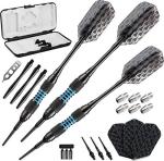 Viper Bobcat Adjustable Weight Soft Tip Darts with Storage/Travel Case: Black Coated Brass, Blue Rings, 16-19 Grams