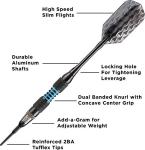 Viper Bobcat Adjustable Weight Soft Tip Darts with Storage/Travel Case: Black Coated Brass, Blue Rings, 16-19 Grams
