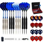 WELLFORM Darts Metal Tip Set，12 Pack 26 Gram Nonslip Iron Barrel, Darts Steel Tip Set Professional,with 12 Aluminum Dart Shafts, 24 Extra Flights, Dart Sharpener, Dart Wrench, Stylish Gift Box