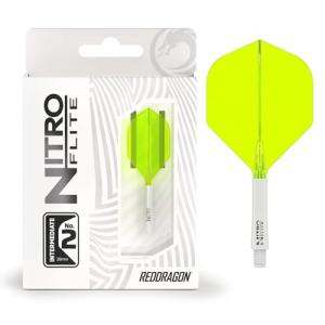 RED DRAGON Darts – Nitro Flite Integrated Flight & Shaft System – No.2 Shape and Design – White & Yellow Colour, Intermediate Length