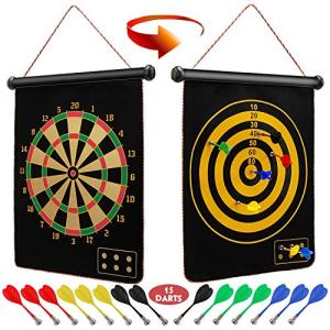 Ranslen Magnetic Dart Board for Kids and Adults, Double Sided Board Games with 15pcs Magnetic Darts, Boy Gifts Dartboard Toys Gift for Age 6 7 8 9 10 11 12 Year Old Boys